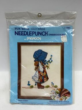 Vintage 1980 , 8 x 10 “Fun With Holly Hobbie ” needle punch embroidery kit